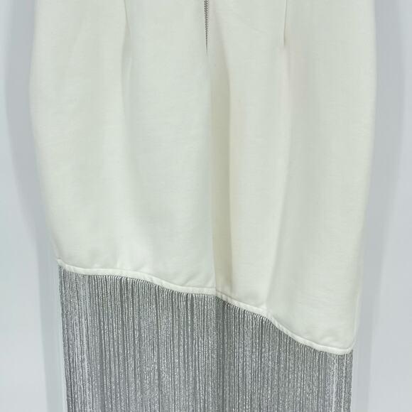 superdown | NWT Cleo Strapless Dress in White Ponte Silver Fringe Tube Mini M - Picture 12 of 15